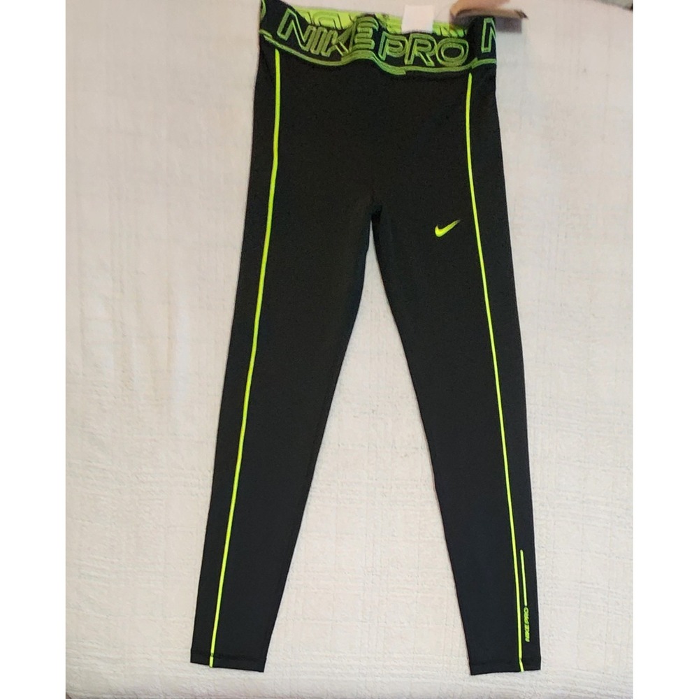 Nike PRO Dri-fit Tight Leggings Size‎ L Kids Black Volt FZ5613-010 Training